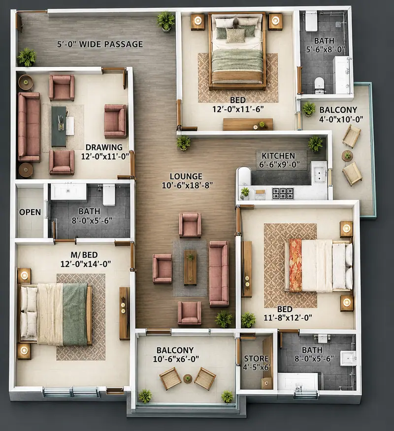Khairunnisa Heights Diamond 5 rooms apartment floor plan