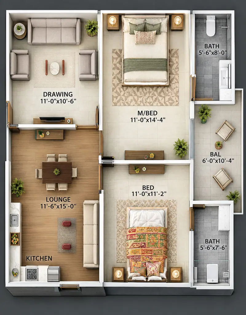 Khairunnisa Heights Opal 4 rooms apartment floor plan