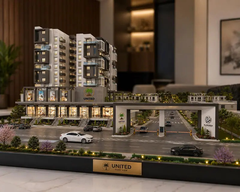 Scale model of the United Palm Greens entrance and tower
