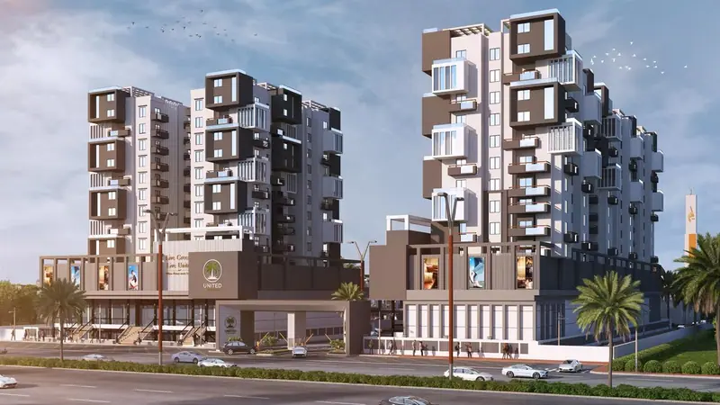 Residential towers with a commercial podium at United Palm Greens