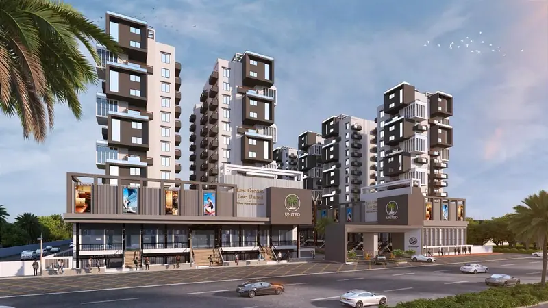 Residential towers along the main road
